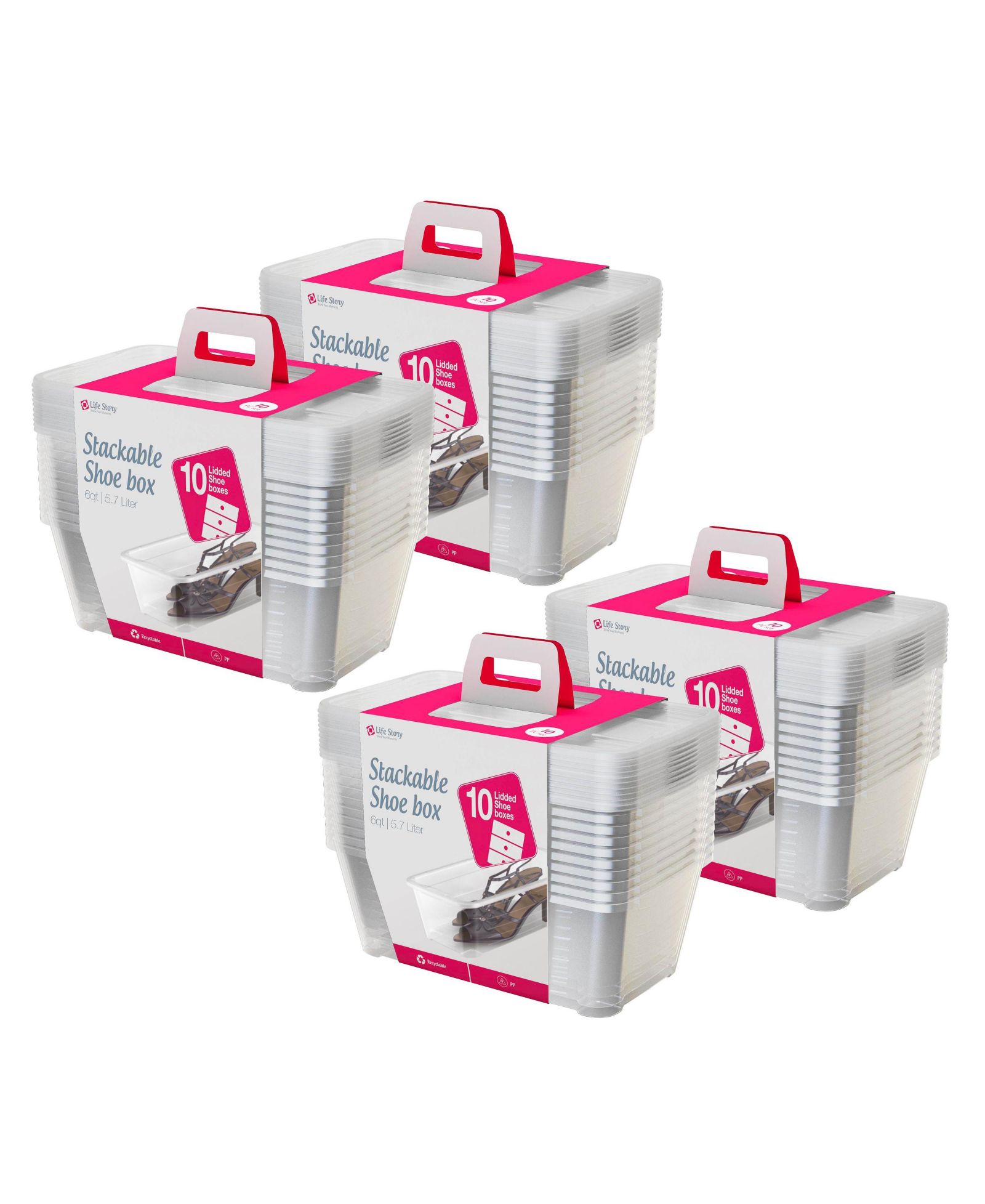 Life Story 6L Shoe and Closet Storage Box Stacking Containers, Clear (40 Pack)
