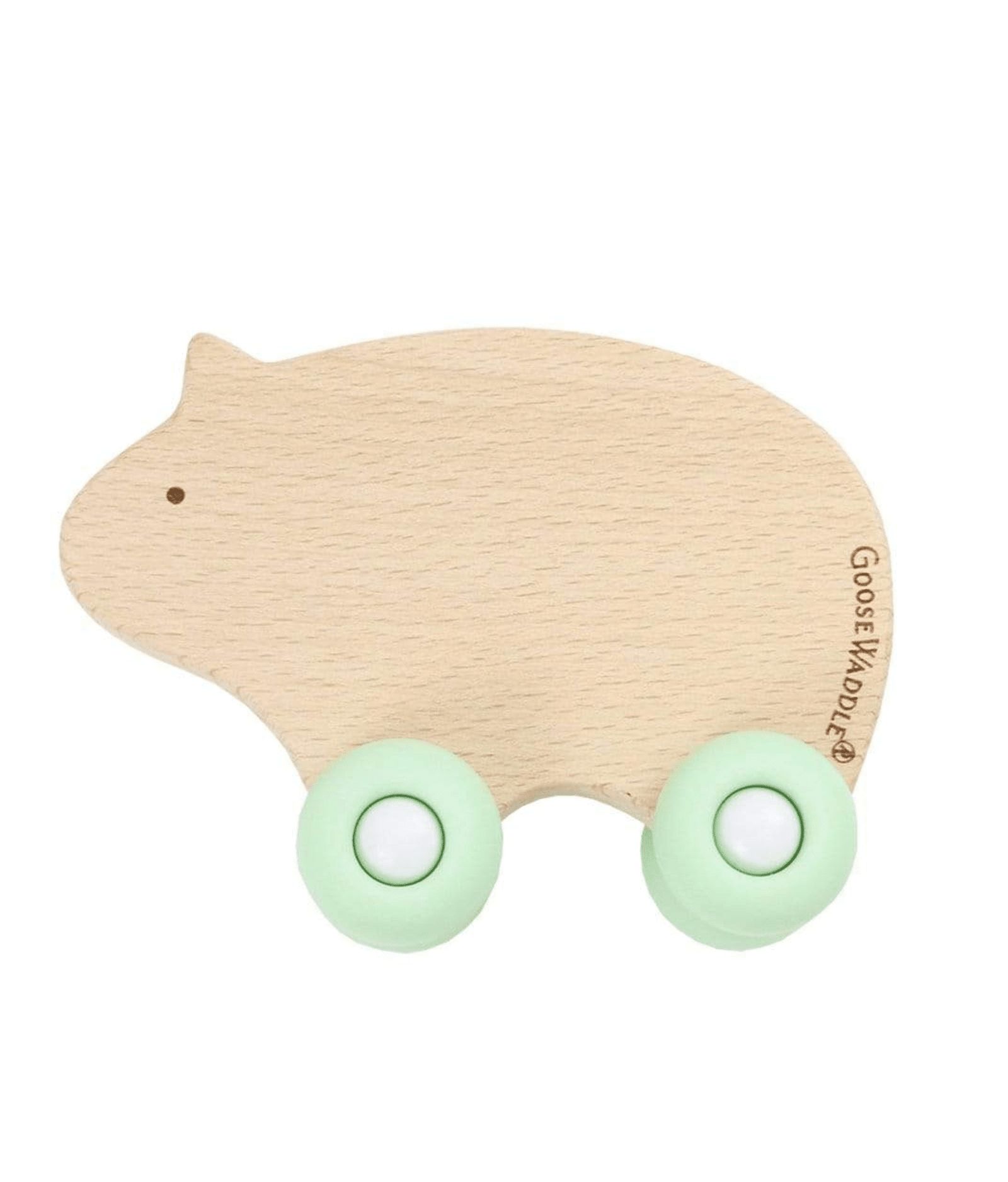 GooseWaddle Mint Bear Silicone + Wood Teether With Wheels