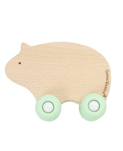 Прорезыватель GooseWaddle Mint Bear силиконовый + дерево на колесах