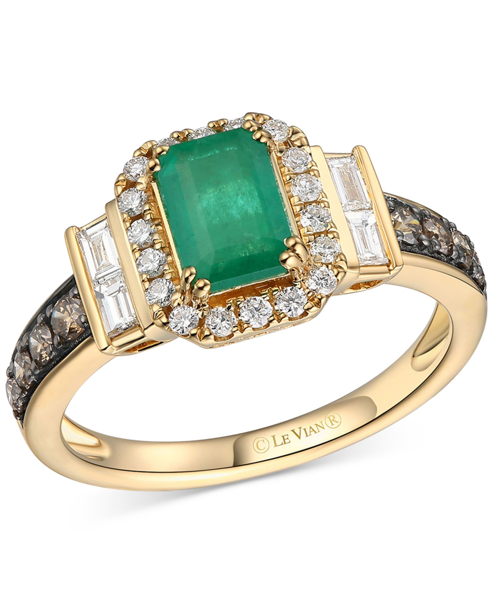 Le Vian кольцо с изумрудом, ваниловым и шоколадным бриллиантом в золоте 14k Honey Gold
