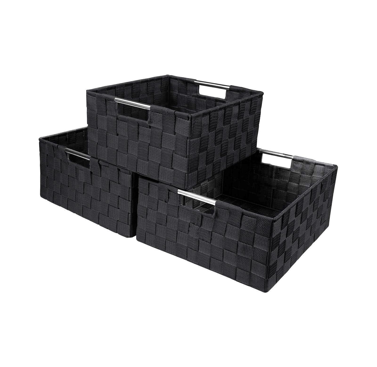 Sorbus Woven Basket Bins with Built-In Carry Handles, Set of 3