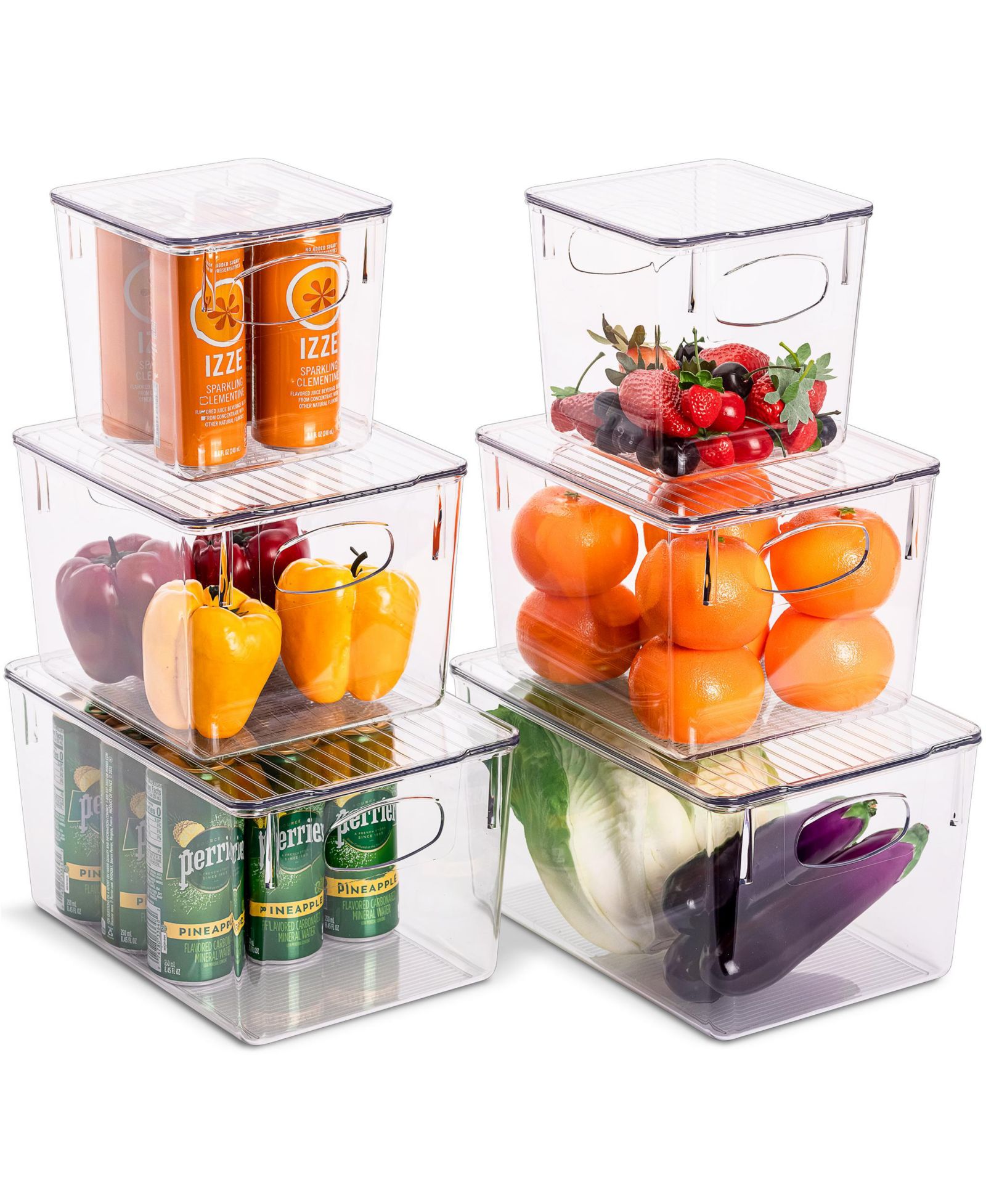 Sorbus 6 Piece Variety Pack Clear Acrylic Storage Bins with Handles and Lids - for Kitchen, Cabinet Organizer, Pantry & Refrigerator