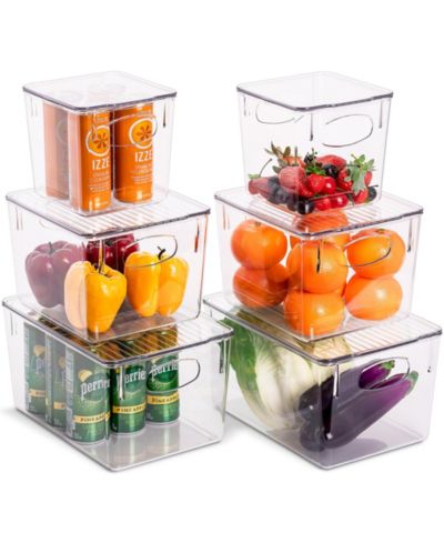 Sorbus 6 Piece Variety Pack Clear Acrylic Storage Bins with Handles and Lids - for Kitchen, Cabinet Organizer, Pantry & Refrigerator