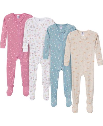 Gerber Baby Girls' Snug Fit Footed Pajamas, 4-Pack, Dog