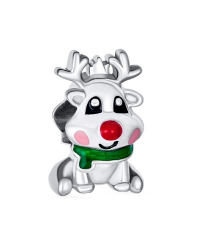 Bling Jewelry Подвеска-шар для браслета из стерлингового серебра Rudolph Red Nose Reindeer