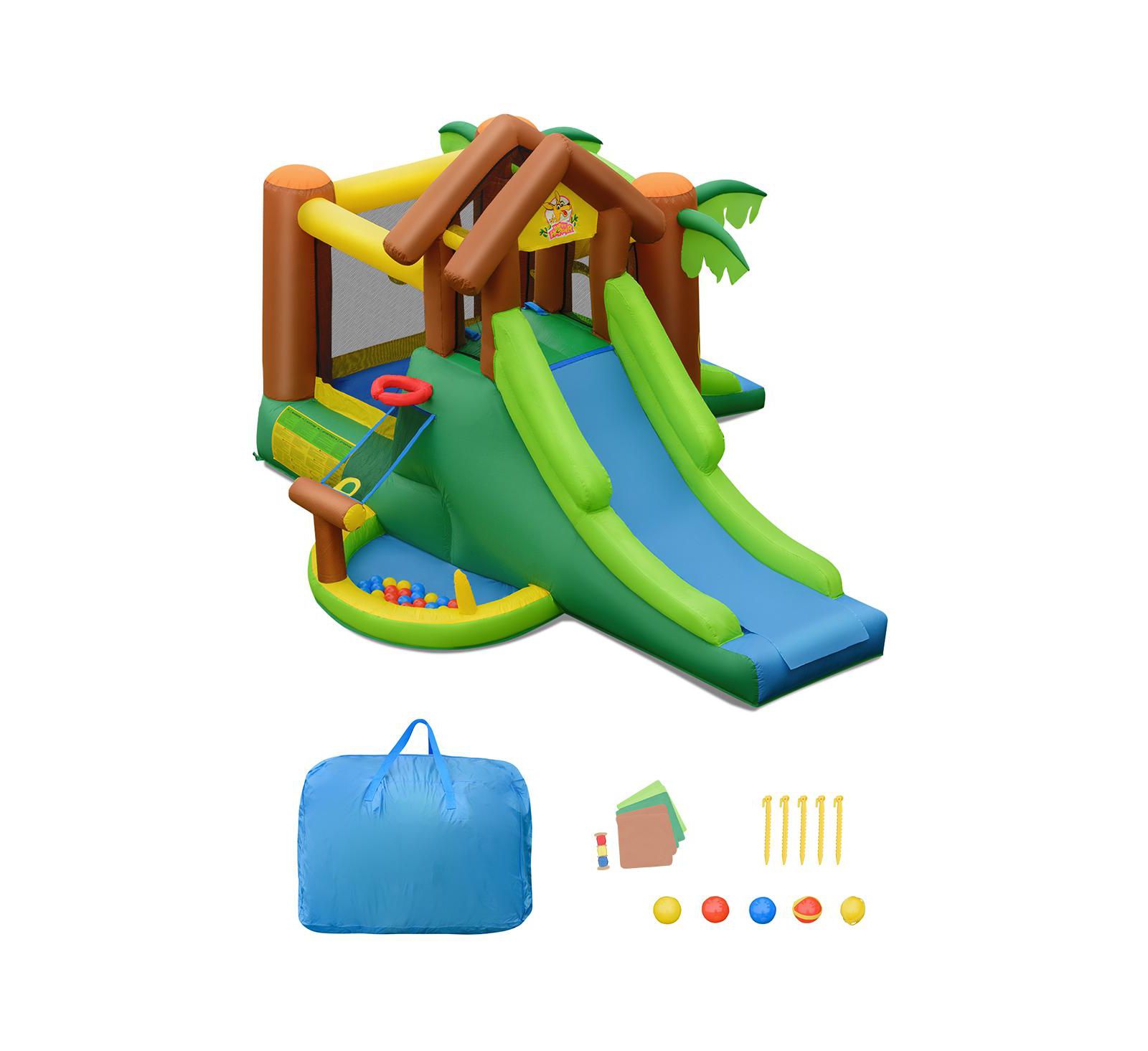 Gymax Inflatable Jungle Bounce House w/ Dual Slides Climbing Wall Jumping Area