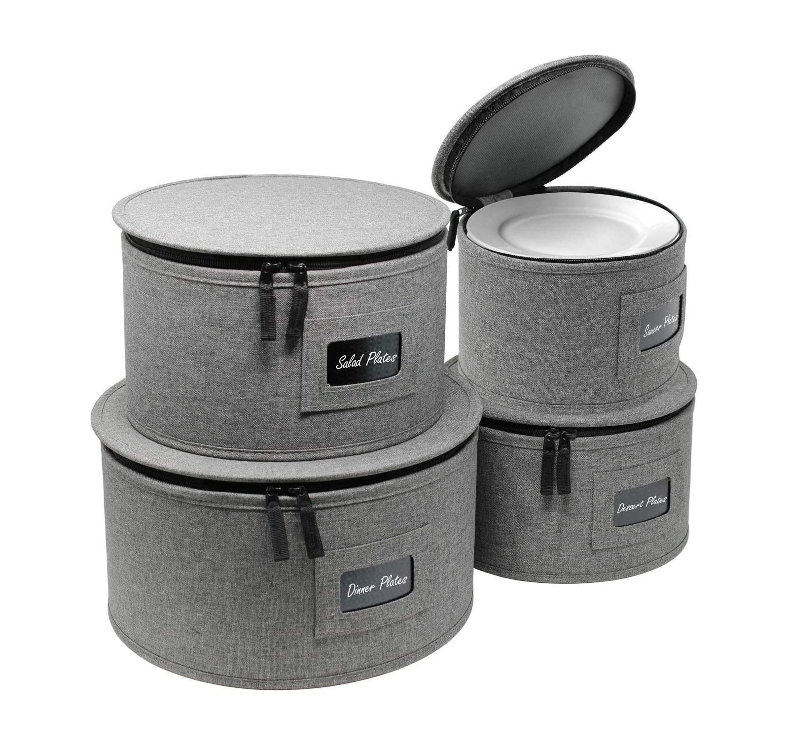 Sorbus 4-Piece Stackable Plate Carrier Set for Dinnerware, Plate Organization and Storage with Felt Plate Protector