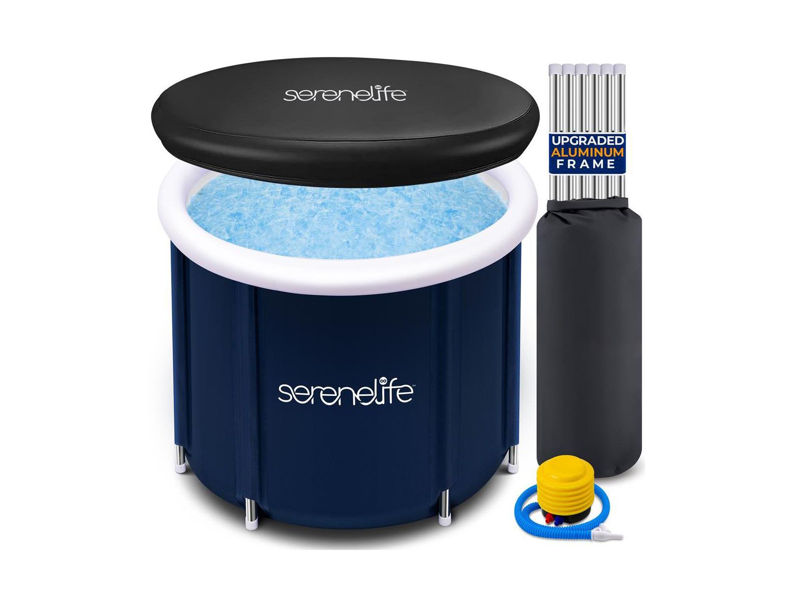 Надувная ванна для ледяных ванн SereneLife с термоизоляцией и поддержкой шеи, черная