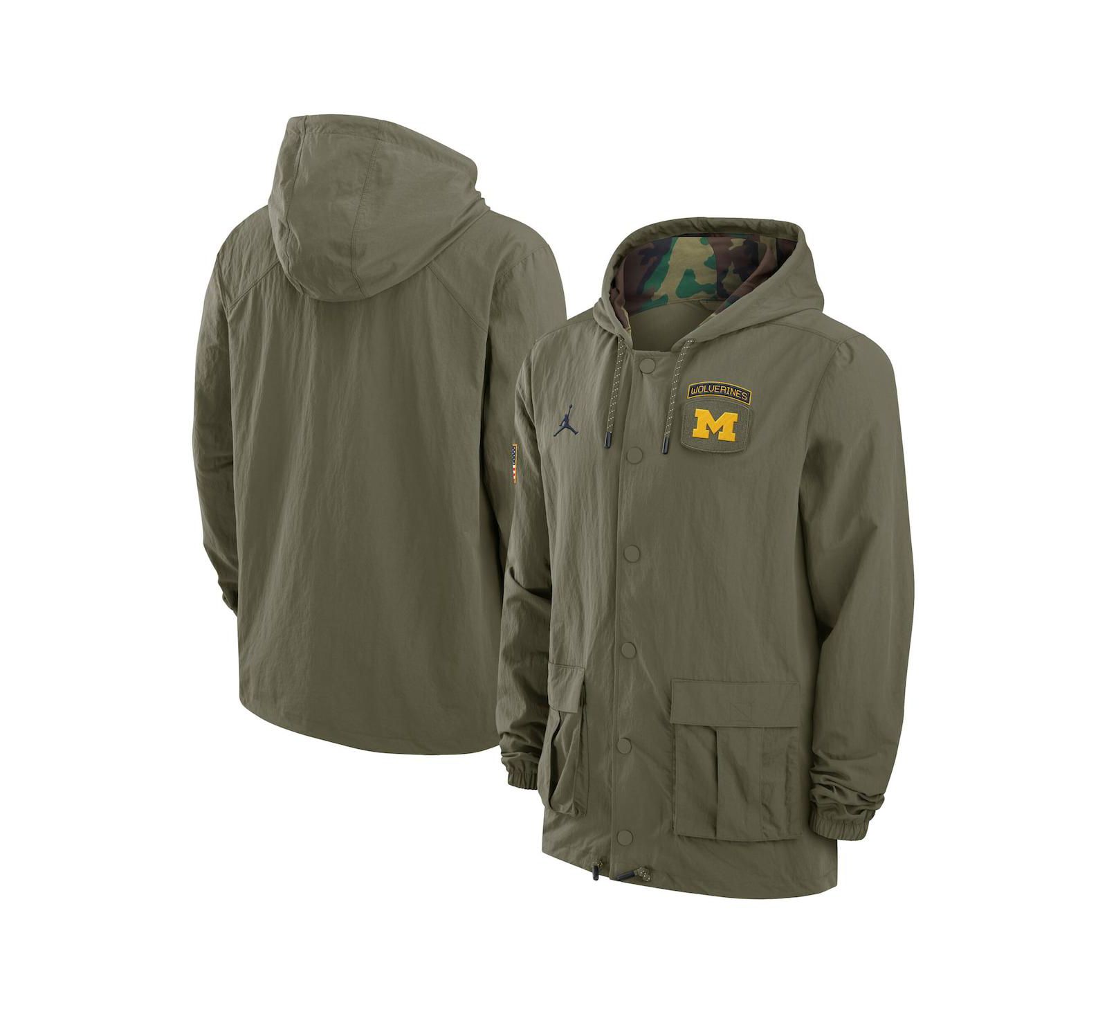 Мужское худи Jordan Olive Michigan Wolverines 2024 Military Appreciation Full-Snap
