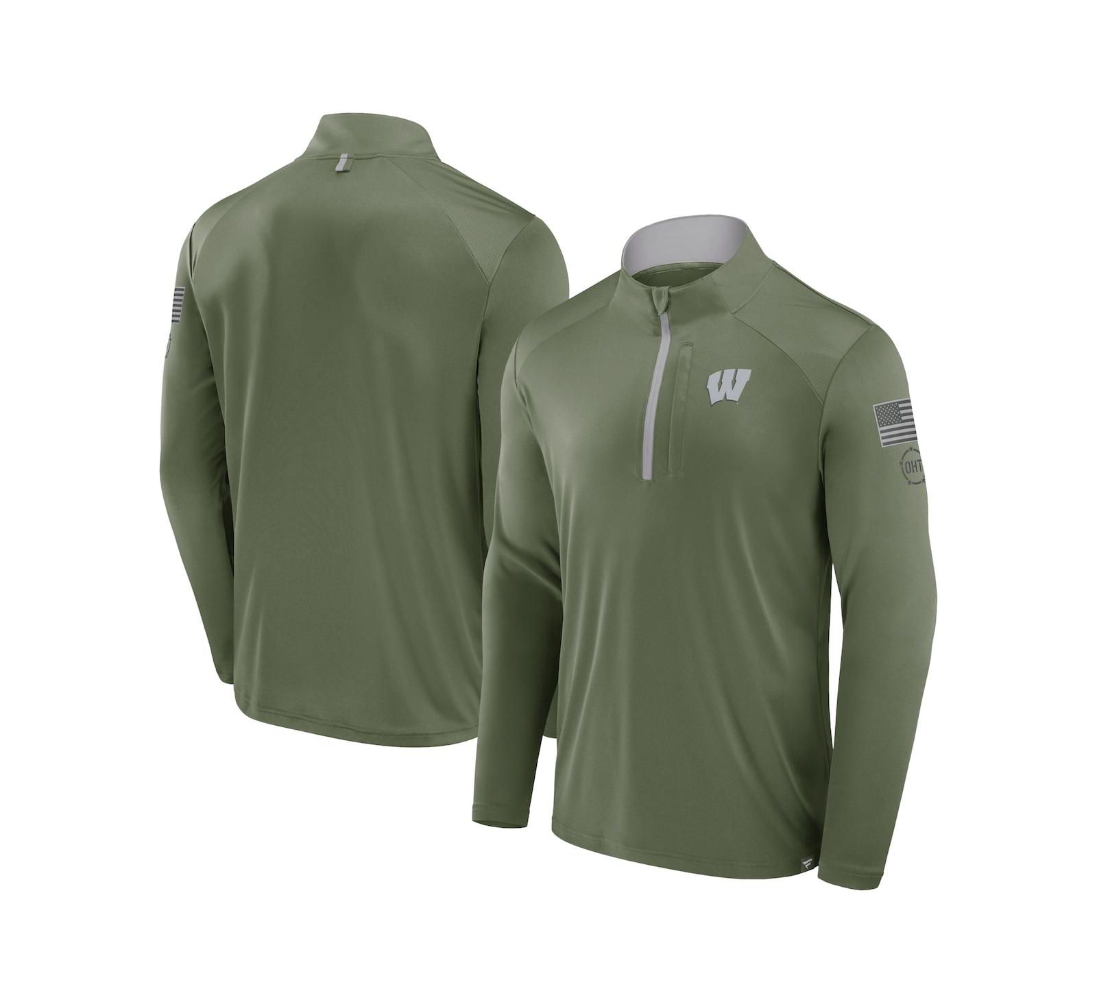 Fanatics Men's Olive Wisconsin Badgers OHT Military Appreciation Defender Quarter-Zip Jacket