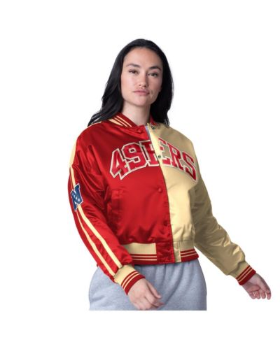 Женская куртка Starter Scarlet/Gold San Francisco 49ers Zone Blitz Cropped Full-Snap Satin