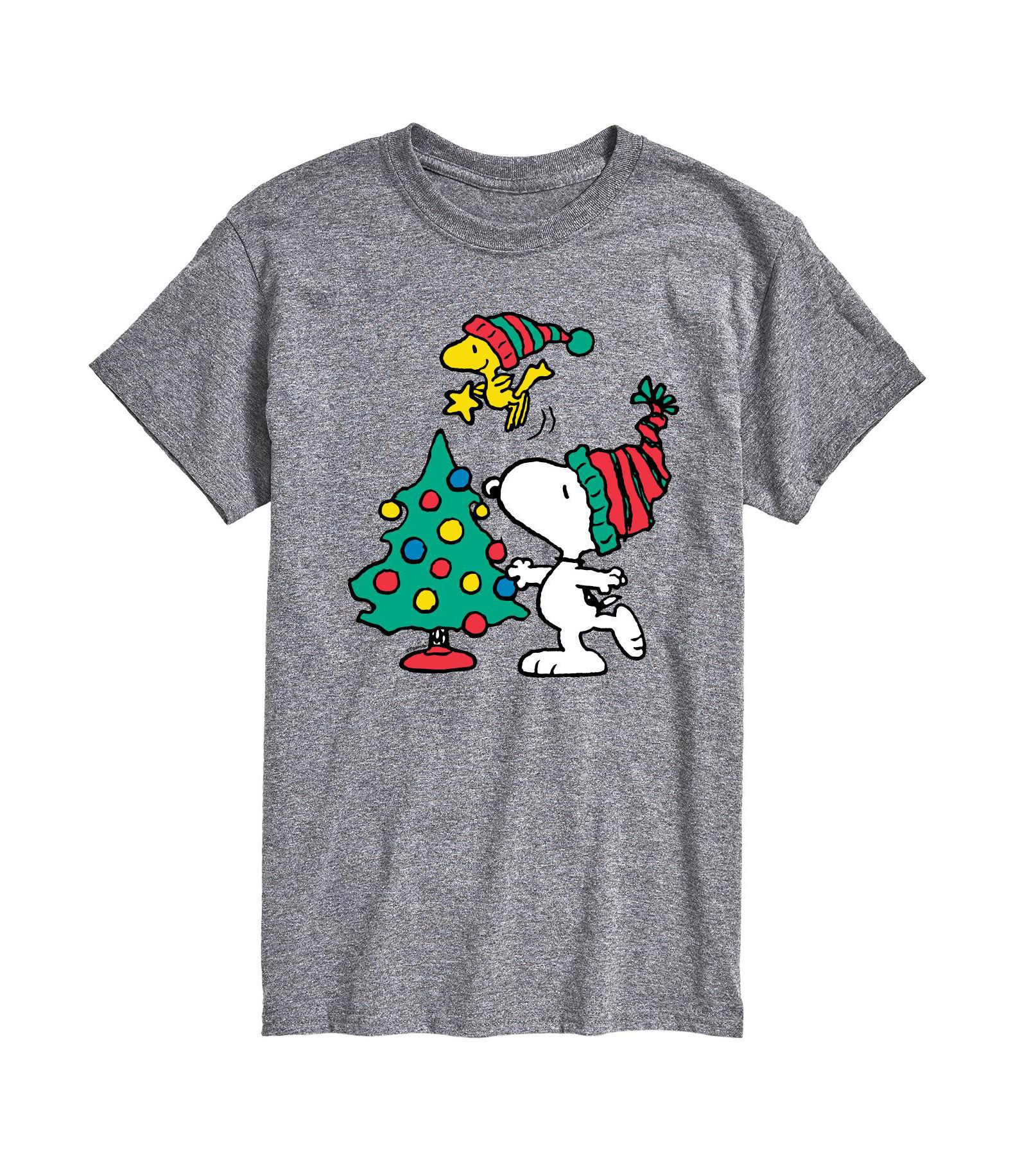 AIRWAVES Men's Peanuts Snoopy Woodstock Tree Short Sleeve Tee