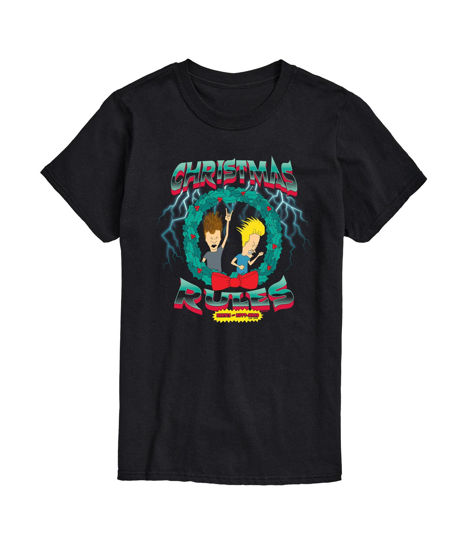 AIRWAVES Men's Beavis Butthead Christmas Rules Short Sleeve Tee