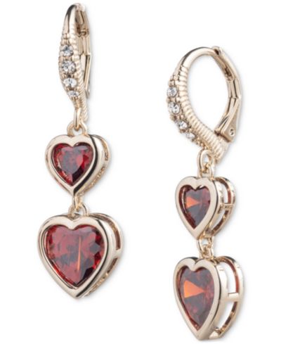 Серьги Givenchy Gold-Tone Red Cubic Zirconia Heart Double Drop