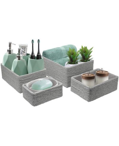 Sorbus Storage Baskets 4-Piece Set - Stackable Woven Basket Paper Rope Bin Boxes for Makeup, Office Supplies, Bedroom, Closet