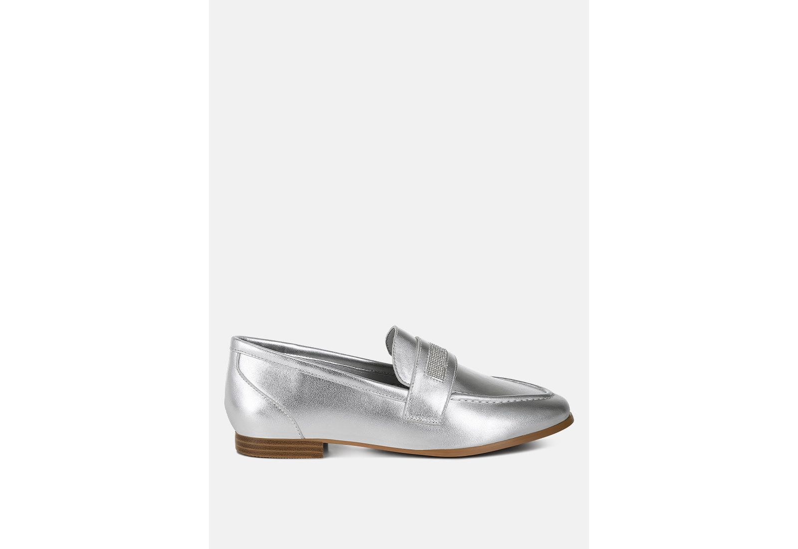 Rag and Co Womens Eden Ode Rhinestone Strap Metallic Loafers