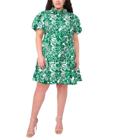 Женское платье-рубашка MSK Plus Size Printed Cotton Puff-Sleeve Belted