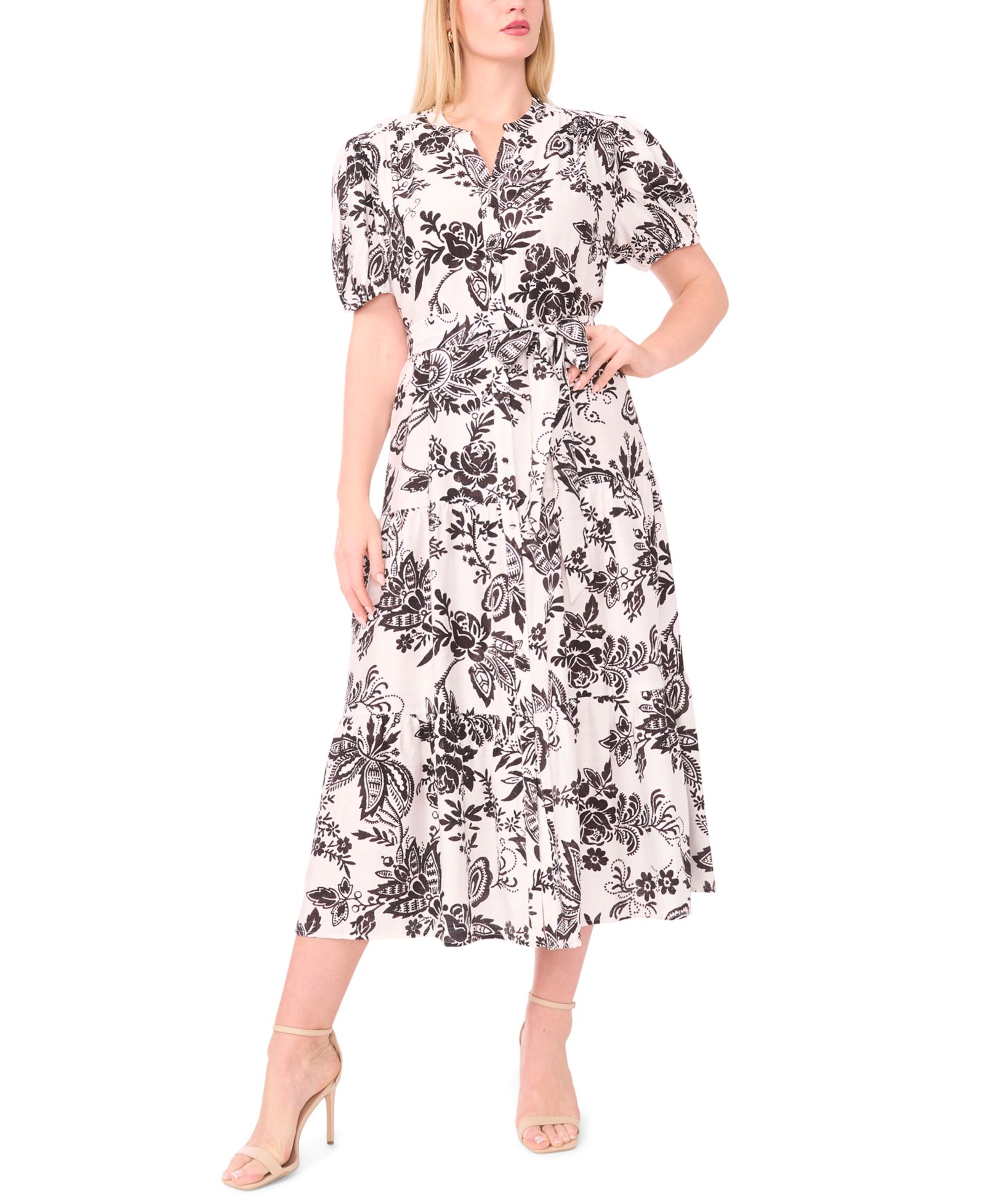 Платье-рубашка MSK Plus Size Printed Puff-Sleeve Maxi