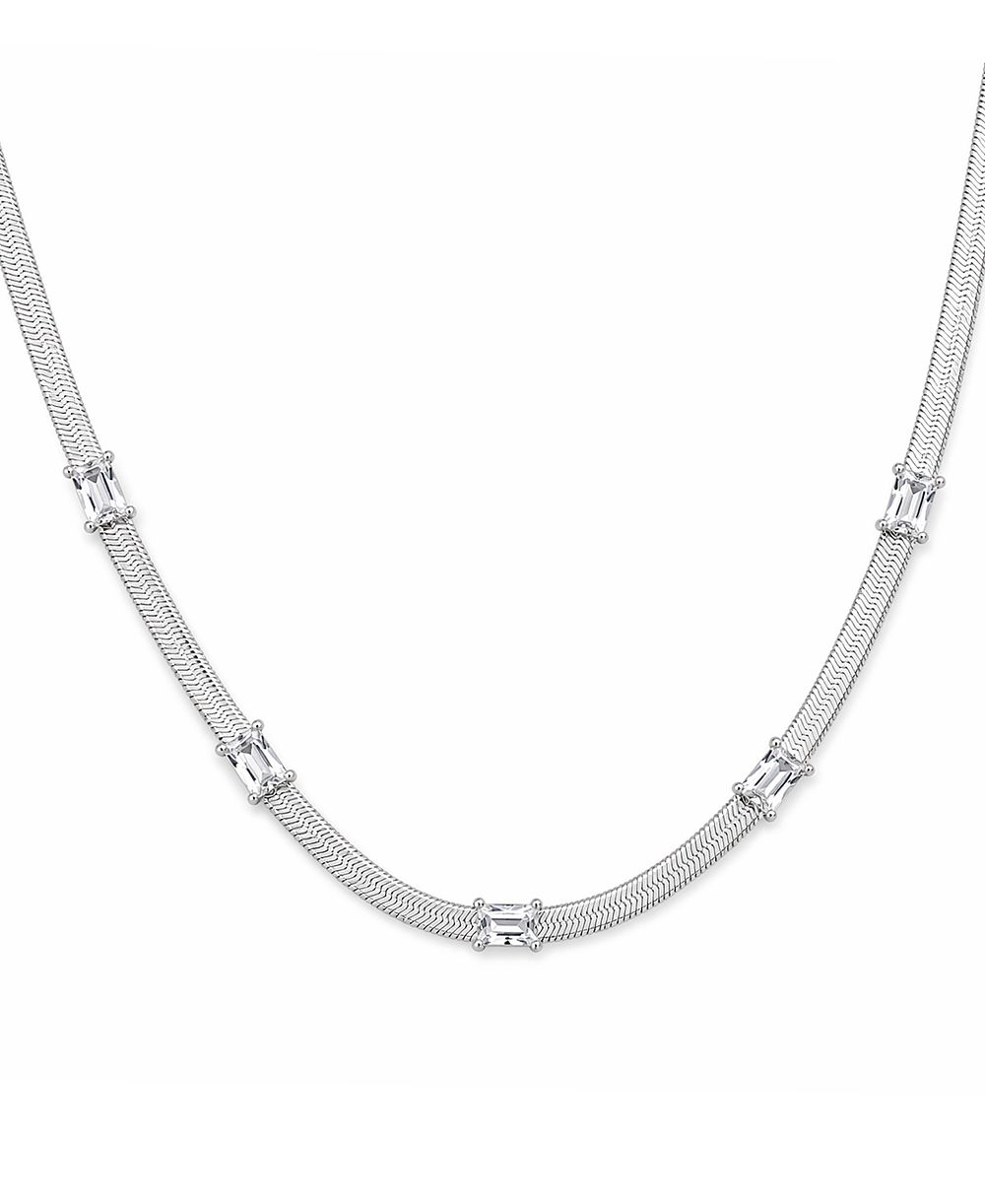 And Now This Cubic Zirconia Rectangular Stone Station Herringbone Necklace