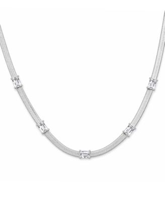 And Now This Cubic Zirconia Rectangular Stone Station Herringbone Necklace