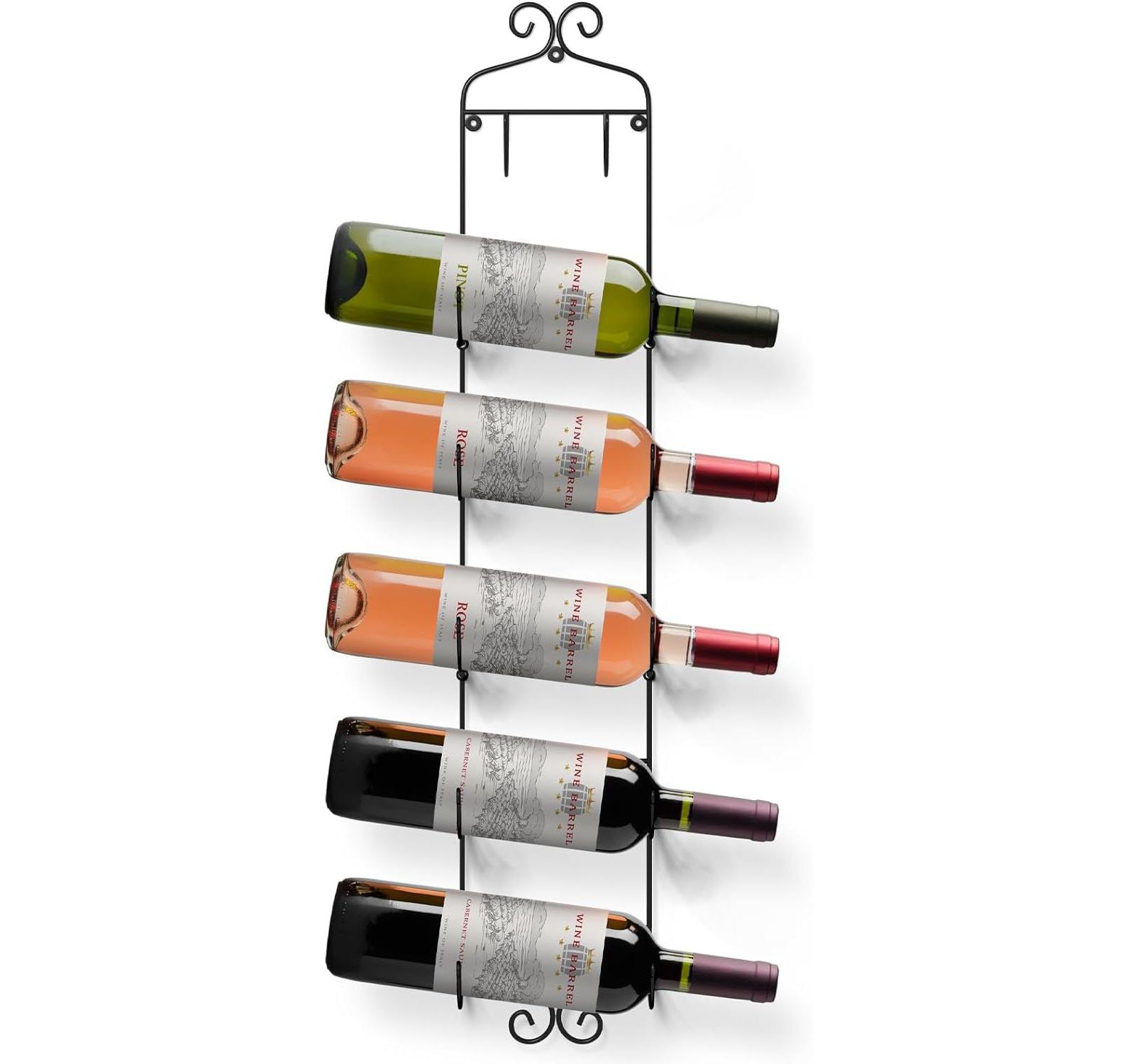 Sorbus 6-Bottle Wall Mounted Wine Rack - Vertical Display with Curved Cradles for Stylish Wine Storage
