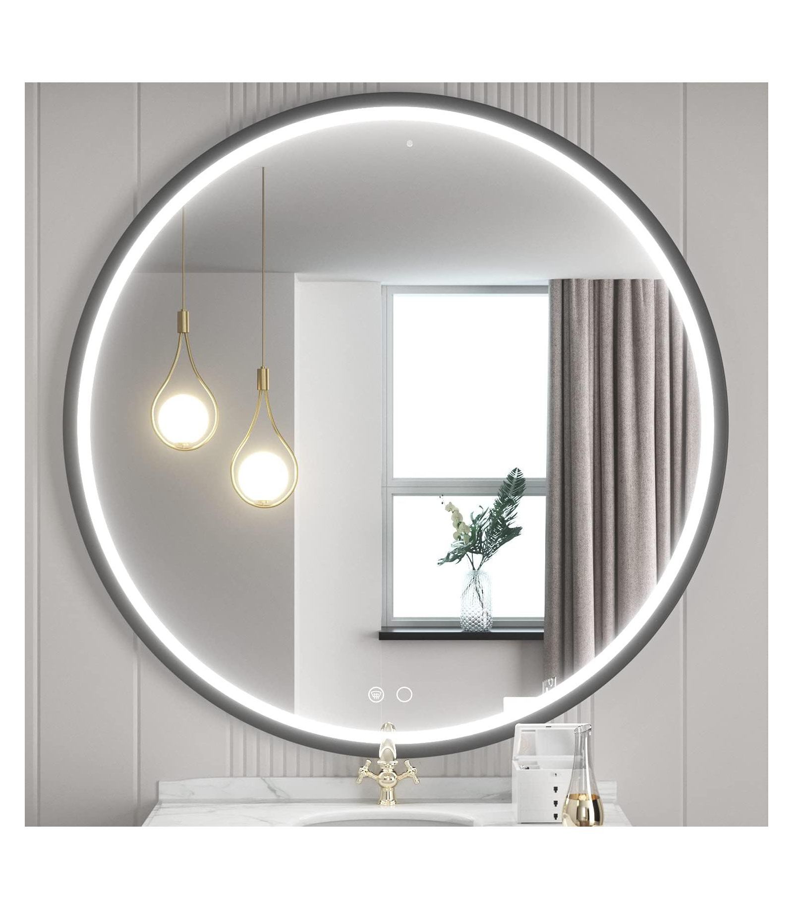 keonjinn Round 3 Color Adjustable LED Metal Framed Wall Mirror with Anti-fog