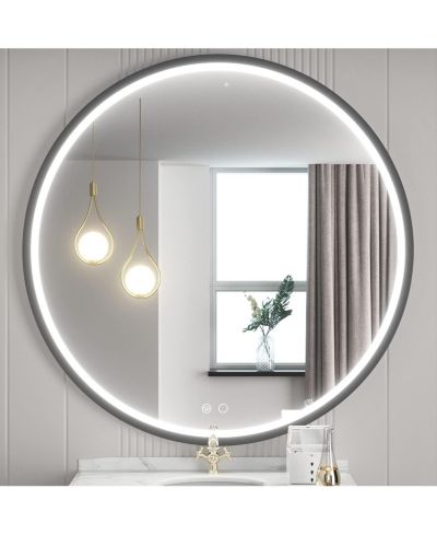 keonjinn Круглое настенное зеркало с LED подсветкой и антизапотеванием, металлическая рама