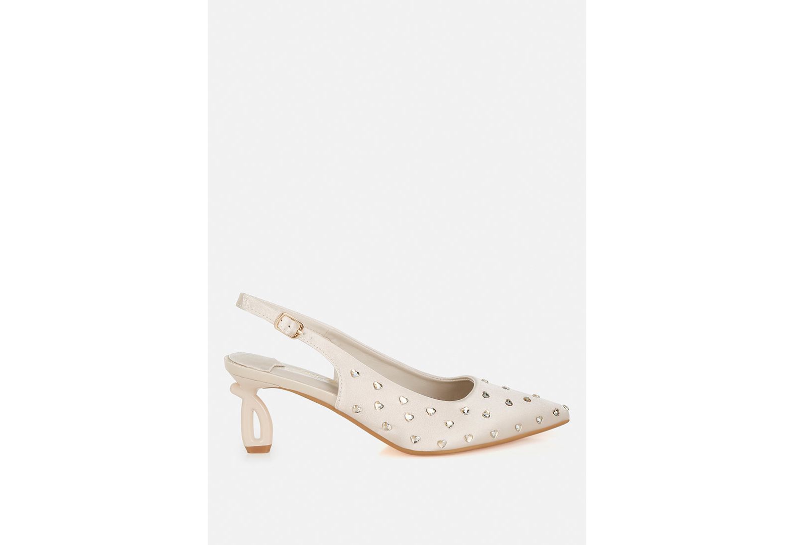 London Rag Womens Dasavla Heart-Shaped Rhinestone Studded Slingbacks