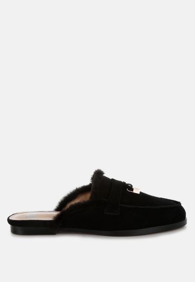 Женские слипоны-мюли Rag and Co Womens Bosnia Suede and Faux Fur