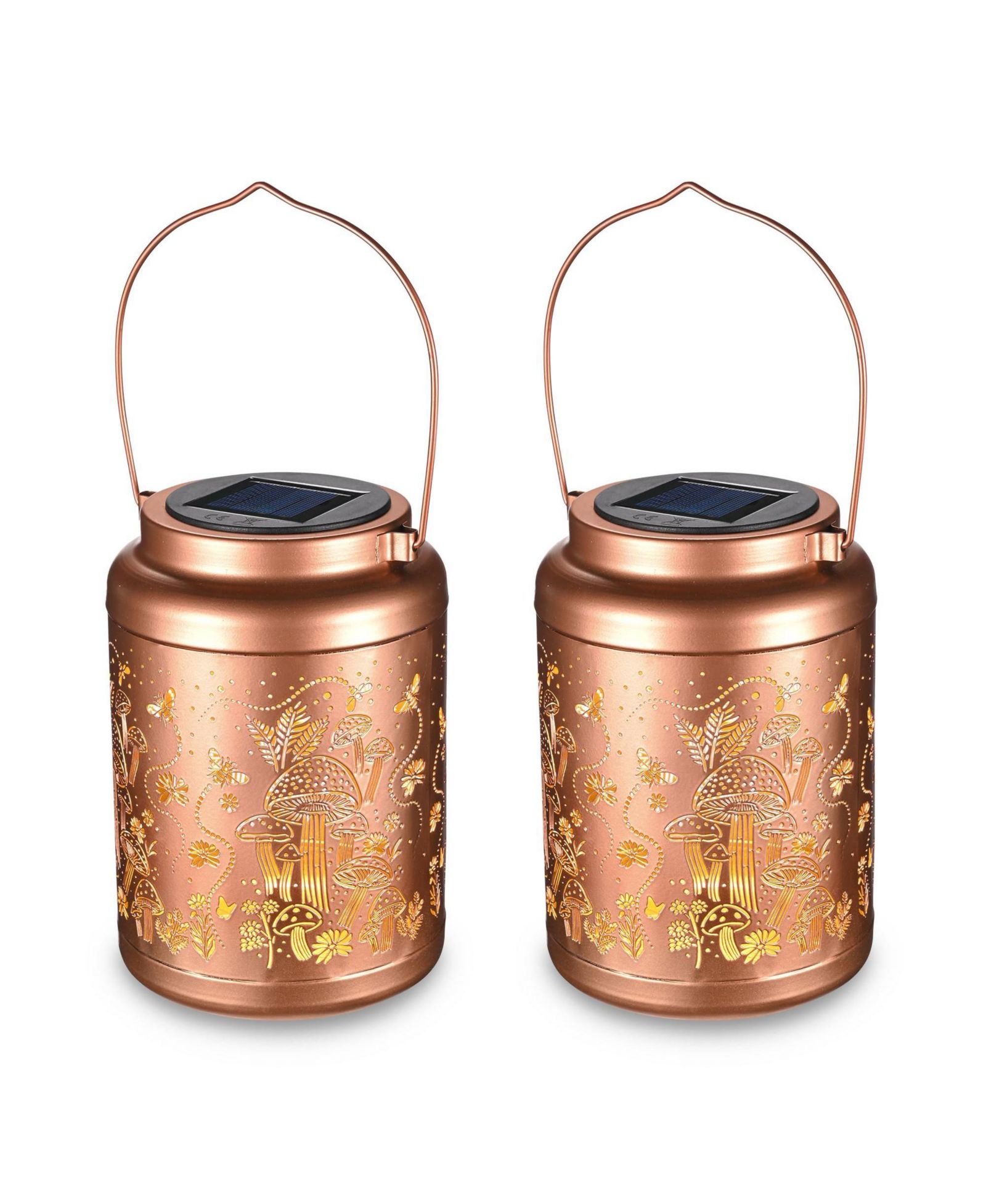 LAGarden 2Pack Mushroom Solar Lantern Outdoor Hanging Waterproof Metal Decor Light
