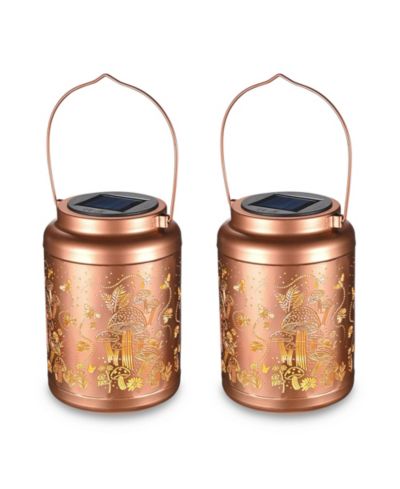LAGarden 2Pack Mushroom Solar Lantern Outdoor Hanging Waterproof Metal Decor Light