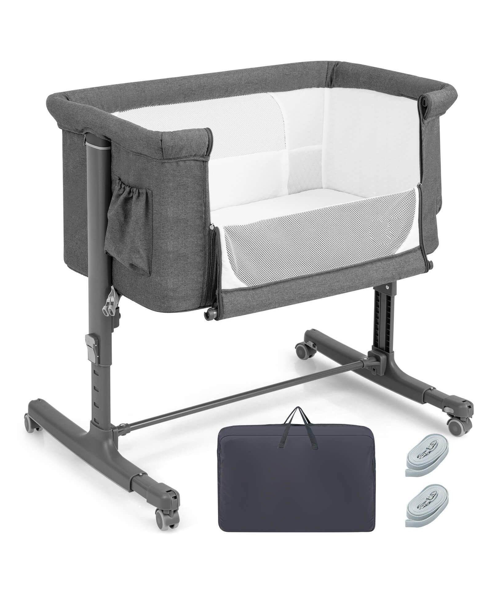 GOUUN Portable Baby Bedside Bassinet with 5-Level Height and Bag
