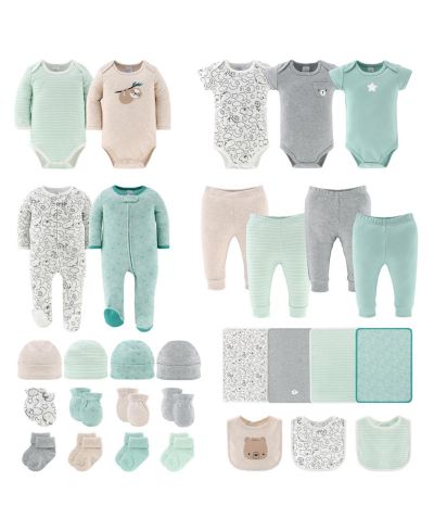 Набор для новорожденных The Peanutshell Baby Boys Restful Basics, 30 предметов, Green/Grey