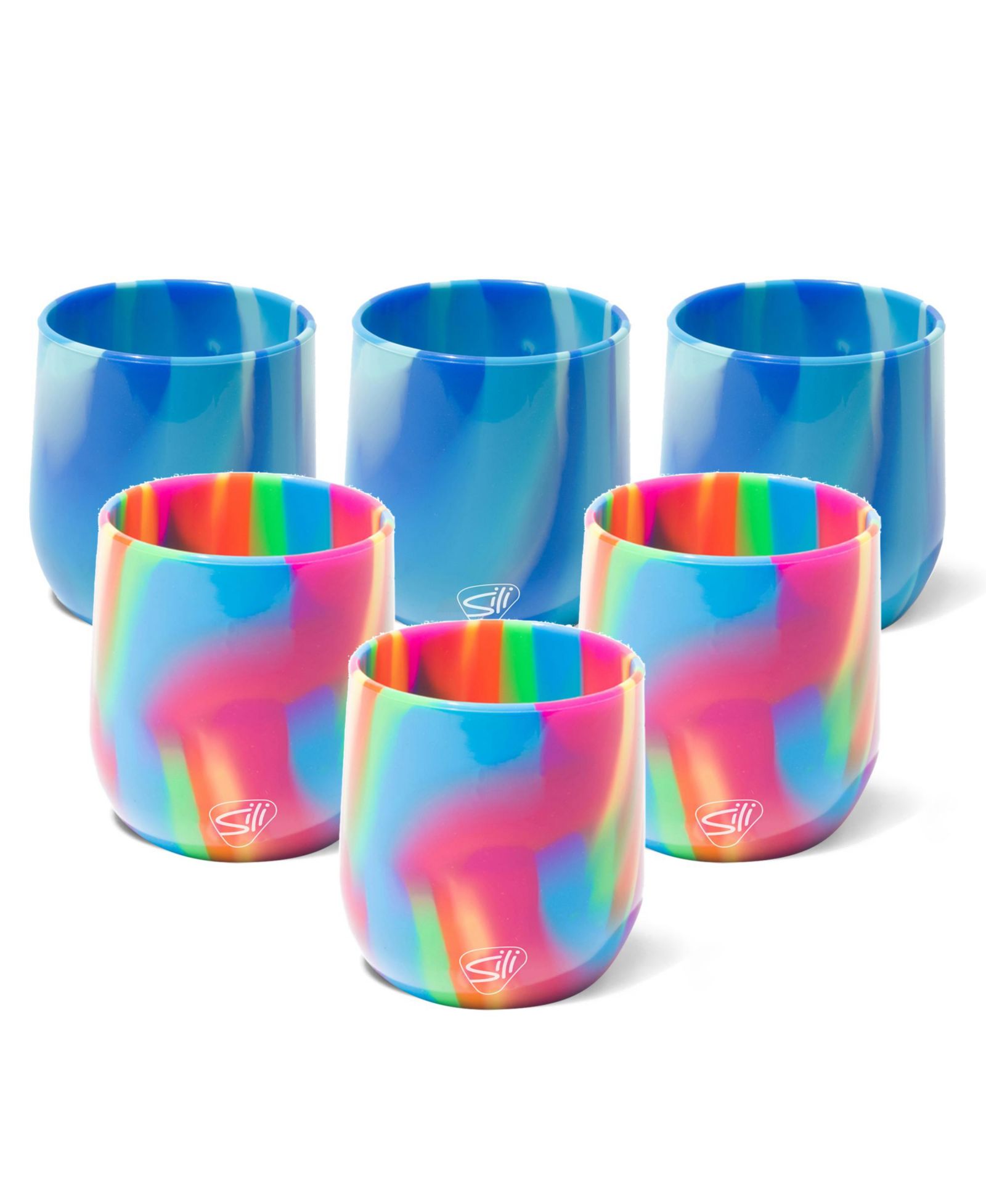 Silipint Stemless Wine Glasses 12oz: 6 pk - (3) Hippie Hops & (3) Arctic Sky