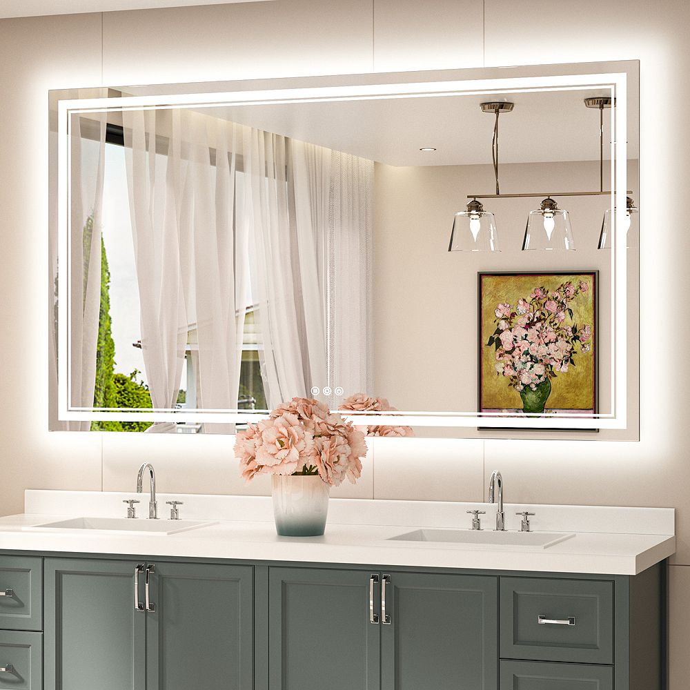 keonjinn 60x36 LED Bathroom Mirror with Frontlit and Backlit
