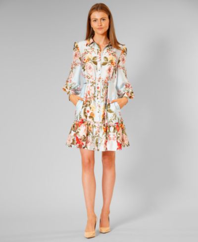 julia jordan Women's Printed Button-Front Long-Sleeve Dress