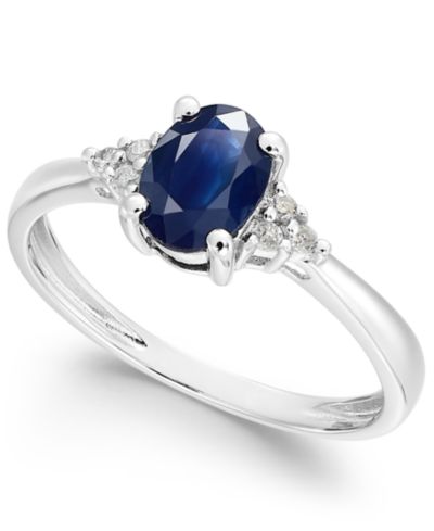 Кольцо с сапфиром (9/10 ct. t.w.) и бриллиантовыми вставками, 14k White Gold