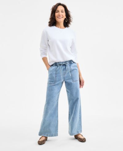 Style & Co Petite Wide-Leg Pull-On Jeans, Macy's Exclusive