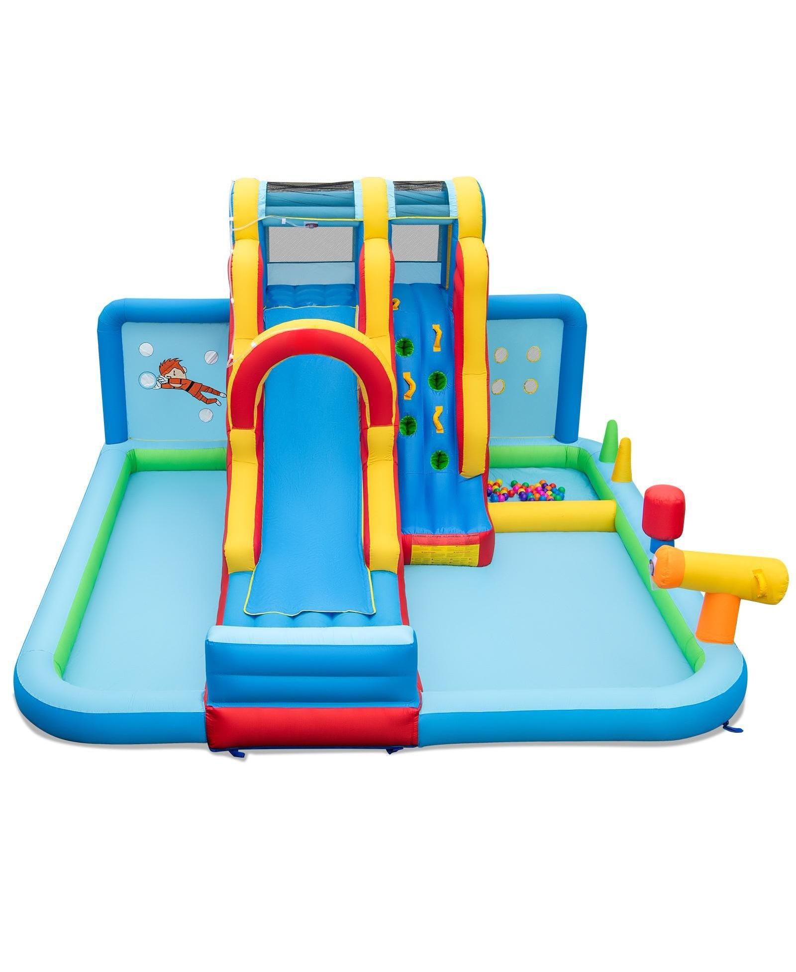 Gouun Inflatable Water Park with Long Slide, Splash Pools & Ball Pit, 163"L x 157"W x 91"H, Ages 3+