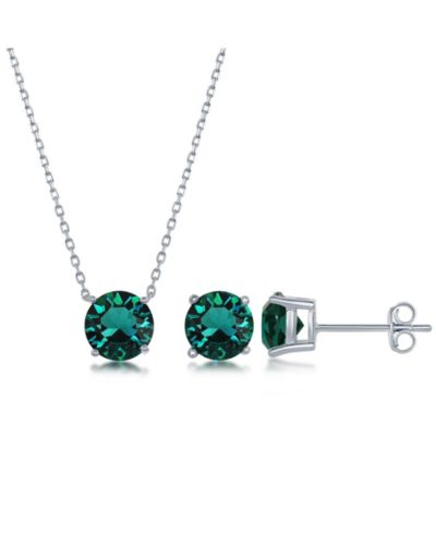 Simona Sterling Silver, Crystal - Simulated Gemstone Earring & Necklace Set