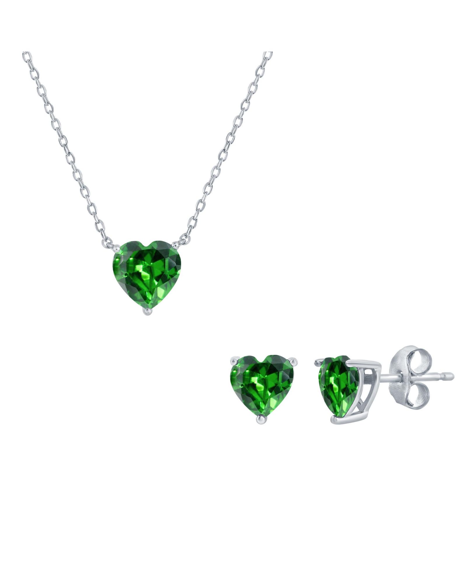 Simona Sterling Silver, Heart Crystal Earring & Necklace Set
