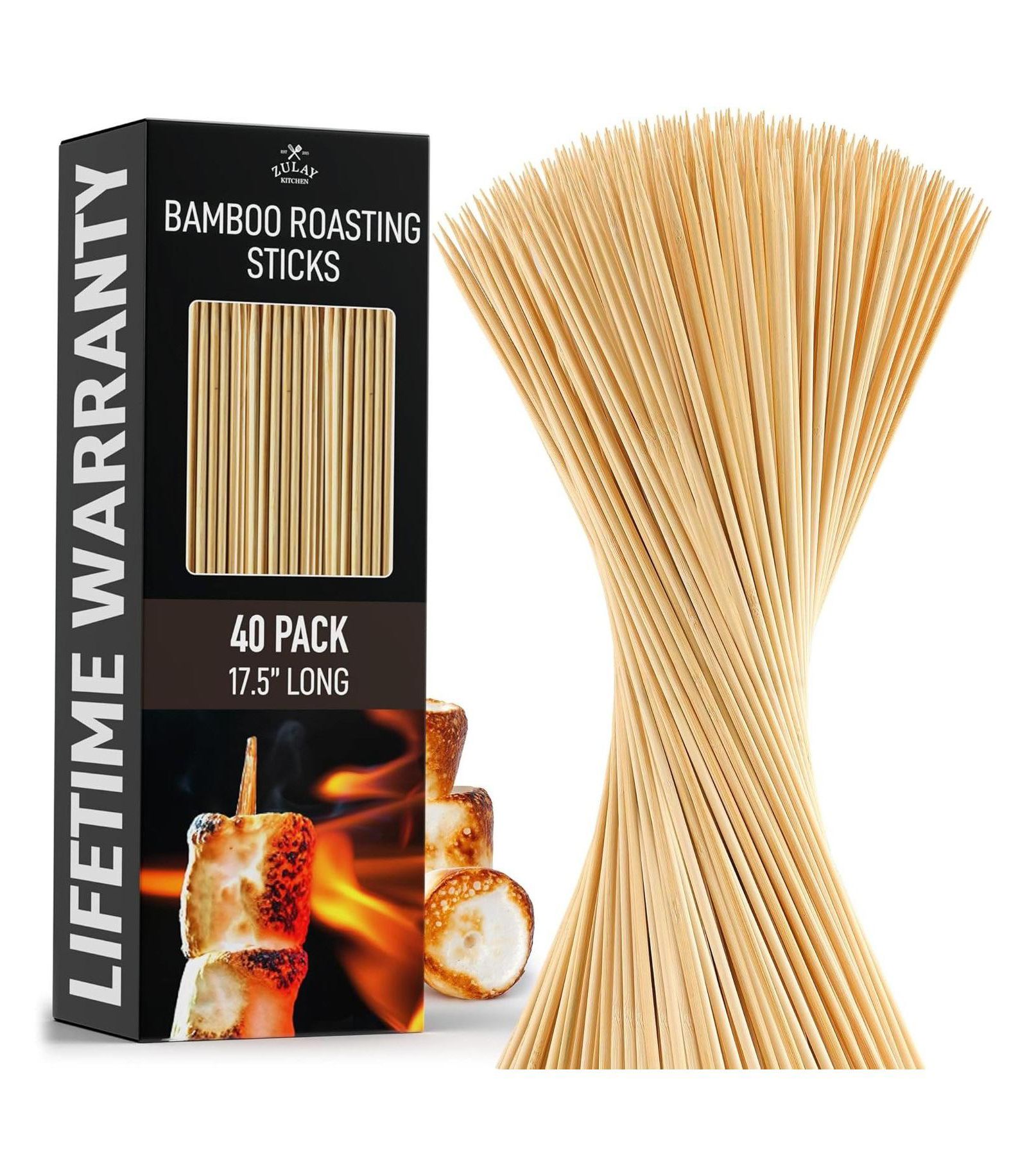 Палочки для жарки маршмэллоу Zulay Kitchen Bamboo 17.5 inch - 40 Pack