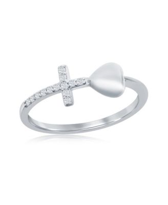 Simona Sterling Silver Heart & CZ Cross Ring