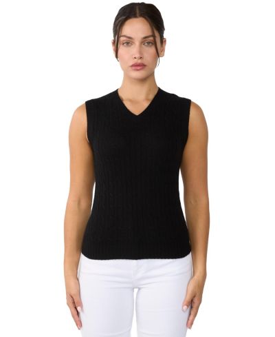 Женский вязаный жилет JENNIE LIU 100% Cashmere V Neck Cable-knit