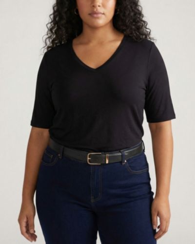 Universal Standard Plus Size Liquid Jersey V-Neck Stovepipe Tee