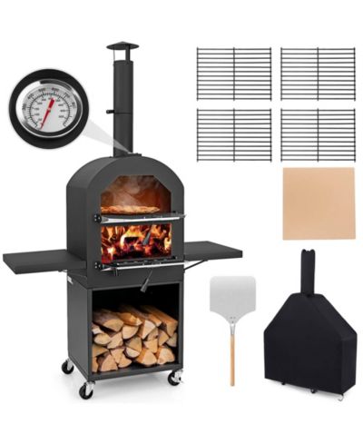 Уличная печь для пиццы Costway Wood Fired с защитным чехлом и камнем 12" Pizza Stone