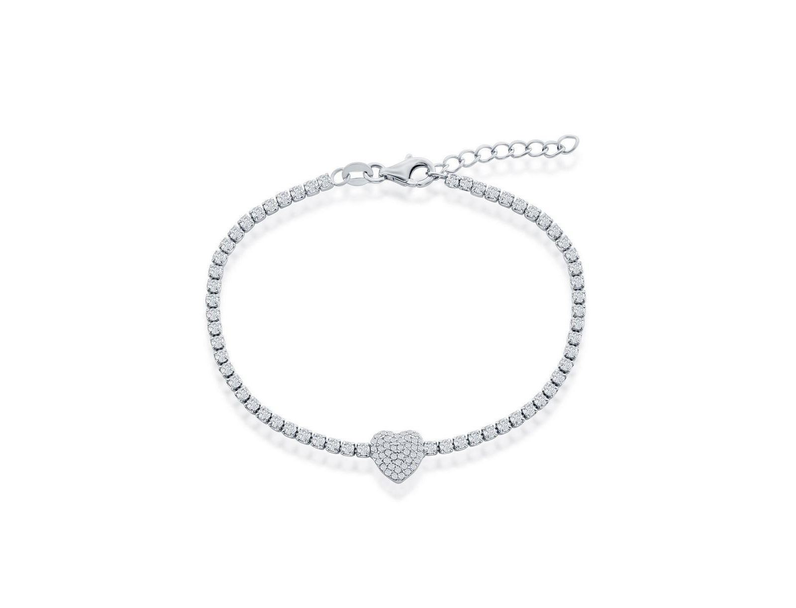 Браслет Simona Sterling Silver CZ Heart Tennis