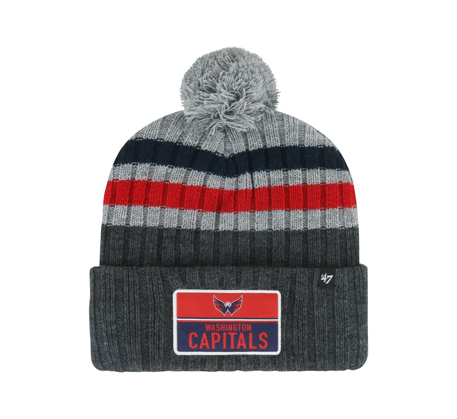 Мужская вязаная шапка '47 Brand Gray Washington Capitals Stack Patch с помпоном