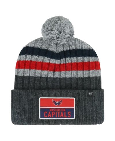 Мужская вязаная шапка '47 Brand Gray Washington Capitals Stack Patch с помпоном