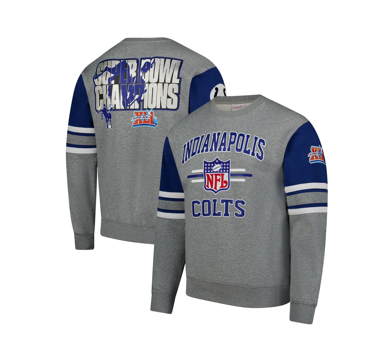 Mitchell & Ness Men's Heather Gray Indianapolis Colts All Over 4.0 Vintage Logo Pullover Sweatshirt